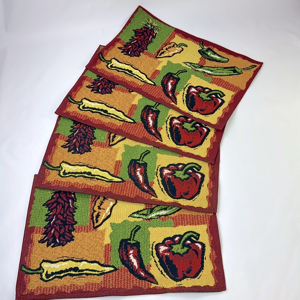 Set of 4 Pepper Embroidered Place Mats. Used for decoration only. 19”L x 12.5W.